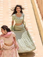 Myra Pista Green Crepe Embroidered Lehenga