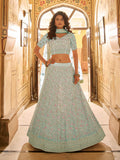Myra Sky Blue Crepe Embroidered Lehenga Choli