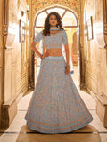 Myra Blue Crepe Embroidered Lehenga Choli