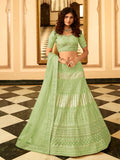 Myra Pista Green Organza Embroidered Lehenga Choli