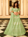 Myra Pista Green Organza Embroidered Lehenga Choli