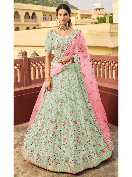 Myra Green Organza Embroidered Lehenga Choli