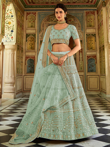 Myra Sea Blue Organza Embroidered Lehenga Choli