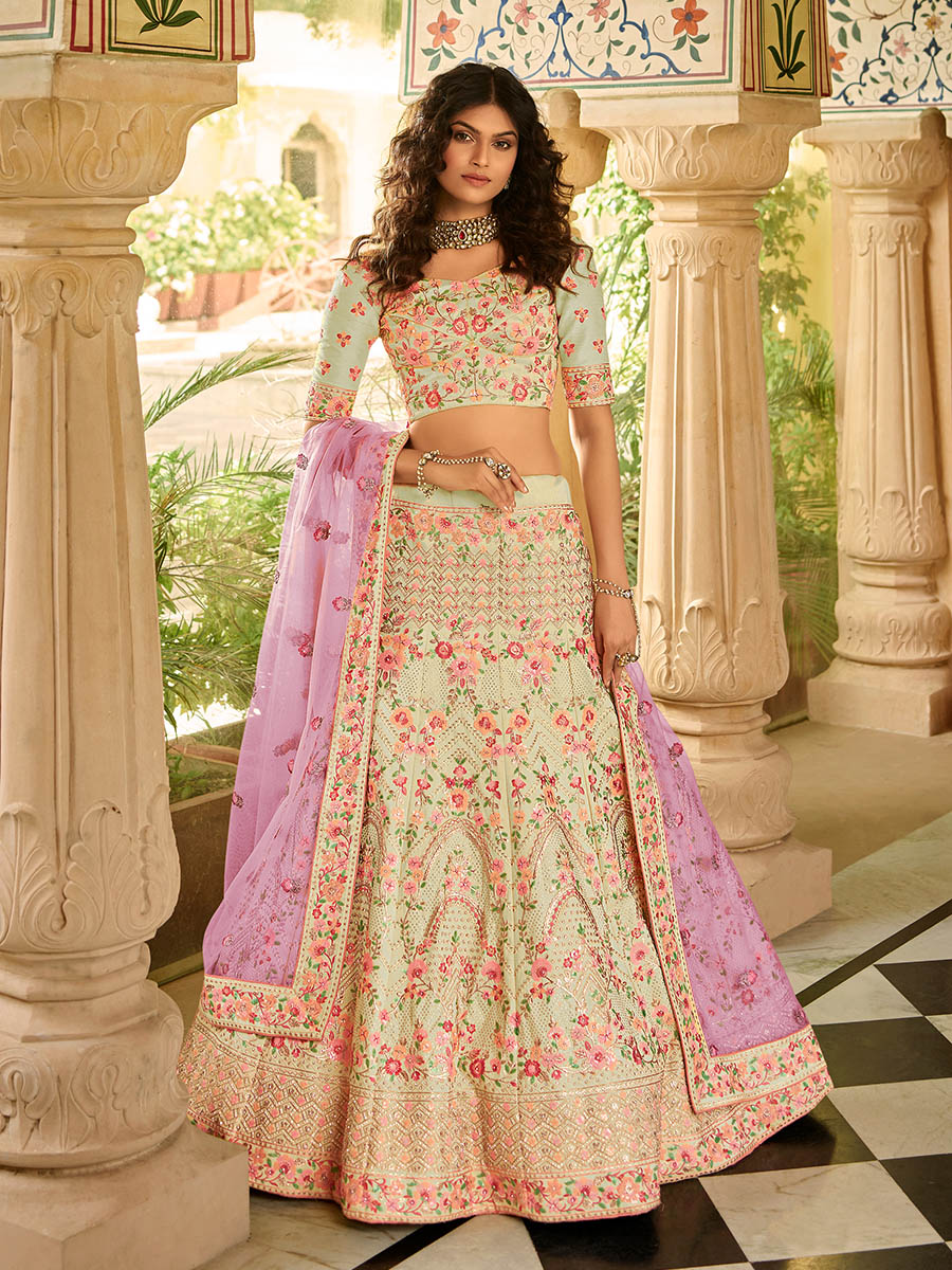 Myra Pista Organza Embroidered Lehenga Choli