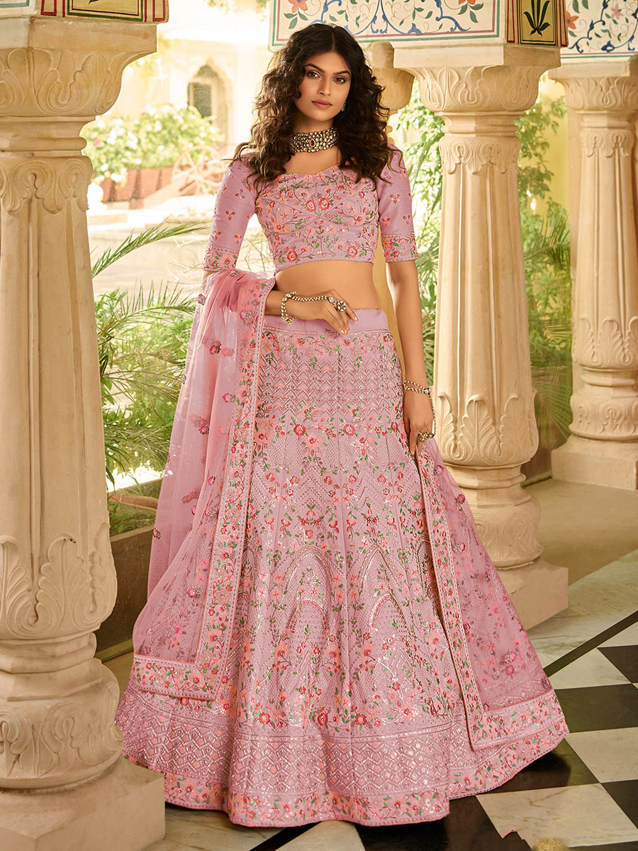 Myra Dark Pink Organza Embroidered Lehenga Choli