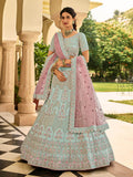 Myra Sea Blue Organza Embroidered Lehenga Choli
