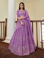 Myra Lilac Georgette Embroidered Lehenga
