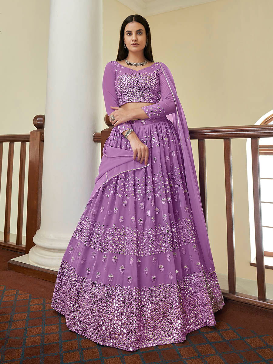 Myra Lilac Georgette Embroidered Lehenga