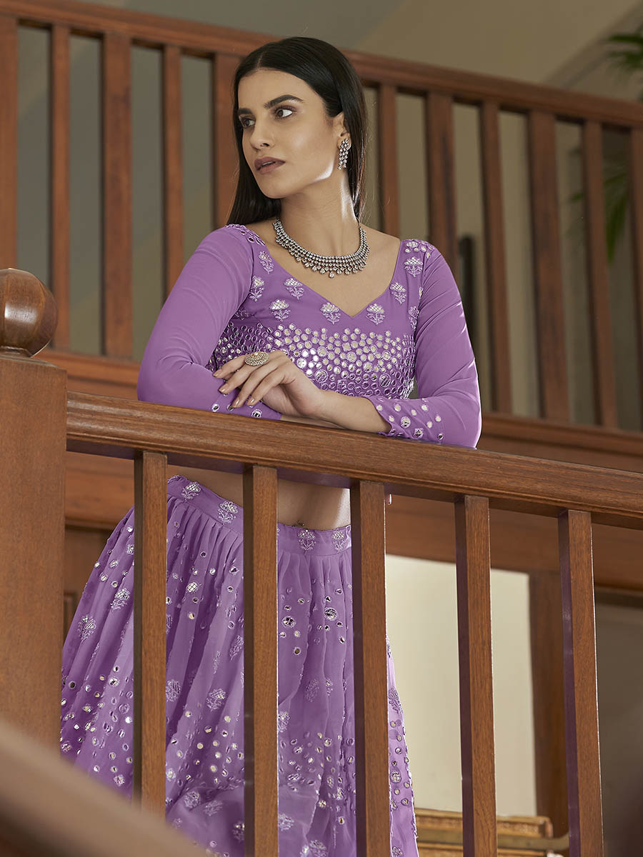 Myra Lilac Georgette Embroidered Lehenga