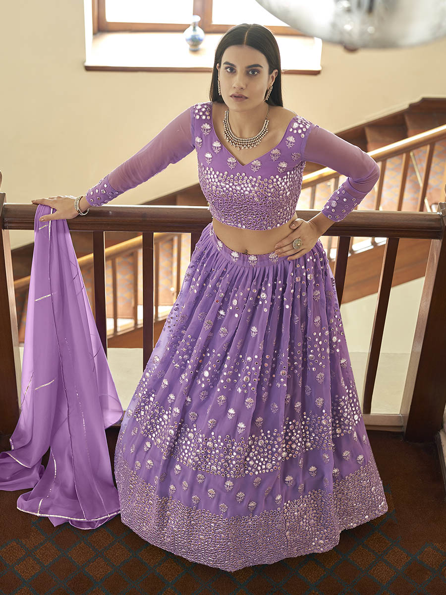 Myra Lilac Georgette Embroidered Lehenga