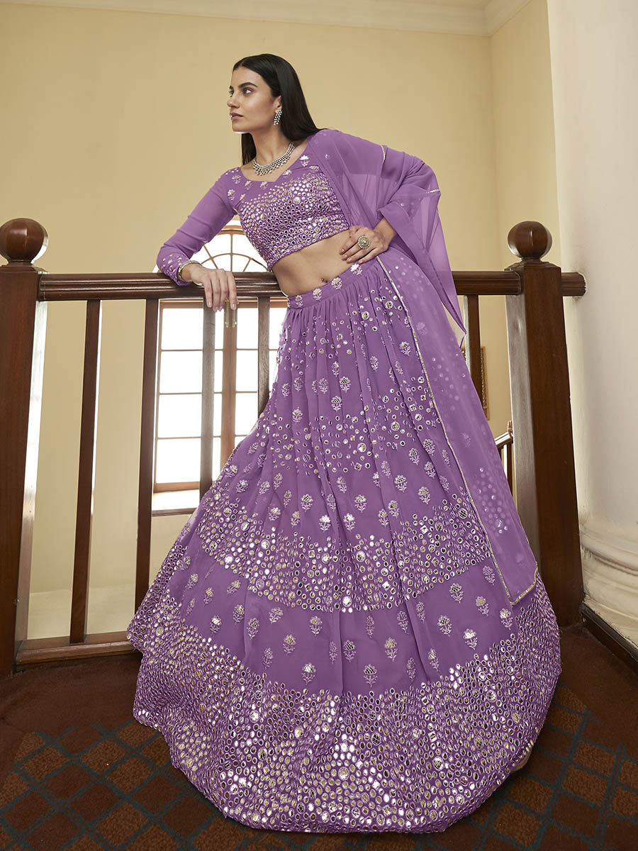 Myra Lilac Georgette Embroidered Lehenga
