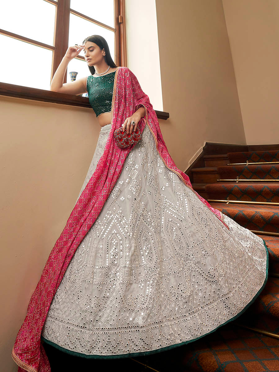 Myra Grey Organza Embroidered Lehenga