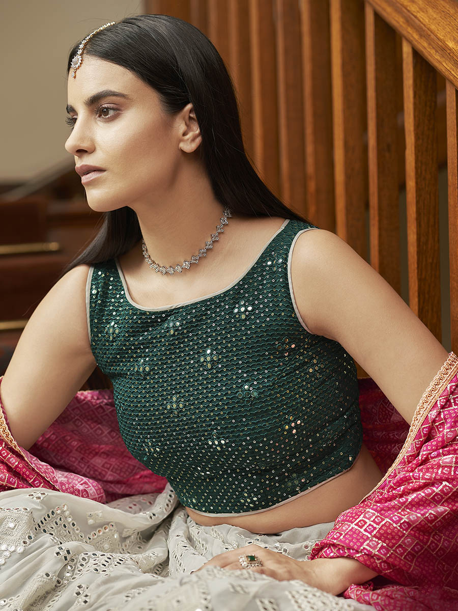 Myra Grey Organza Embroidered Lehenga