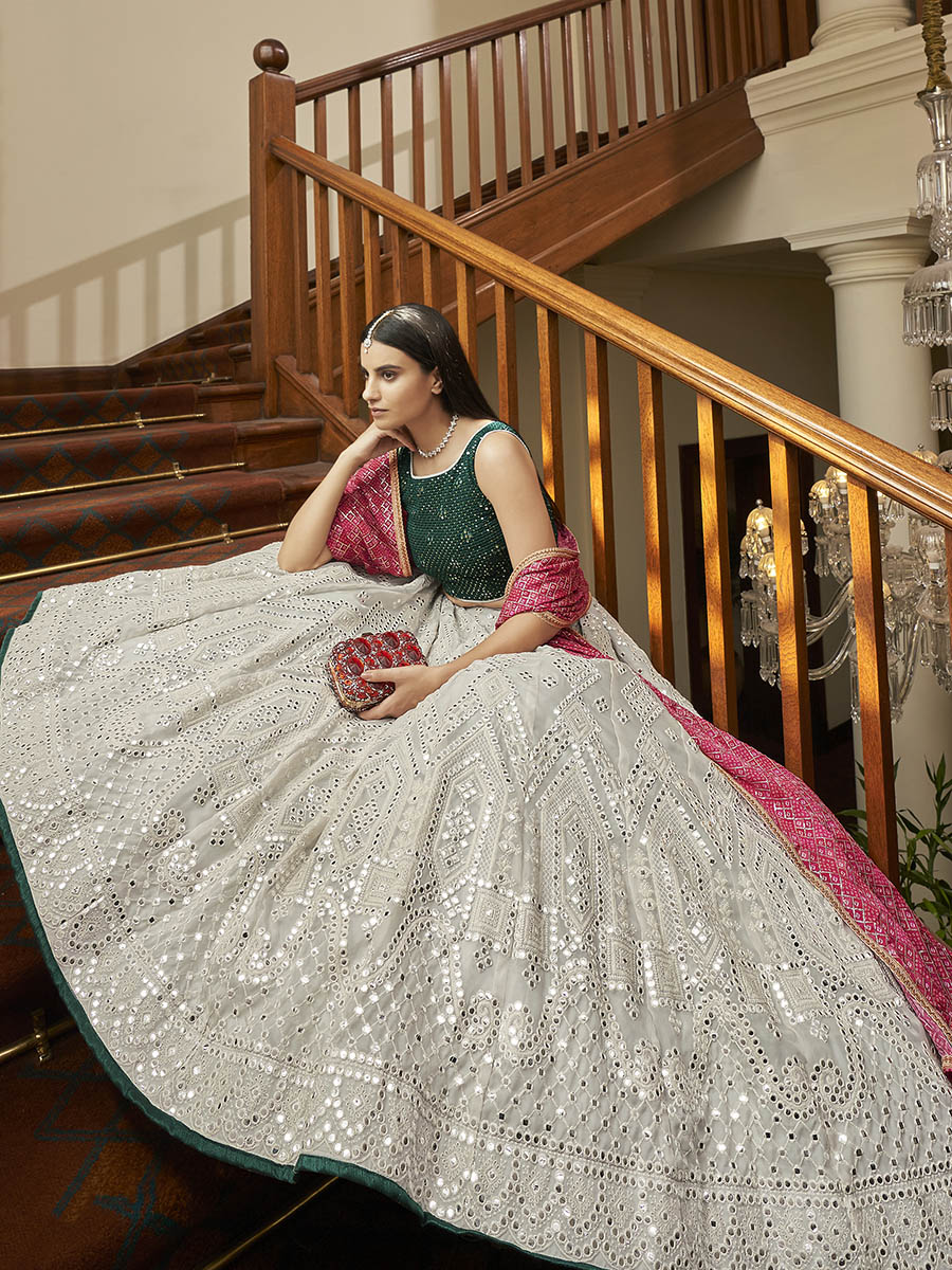 Myra Grey Organza Embroidered Lehenga