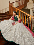 Myra Grey Organza Embroidered Lehenga