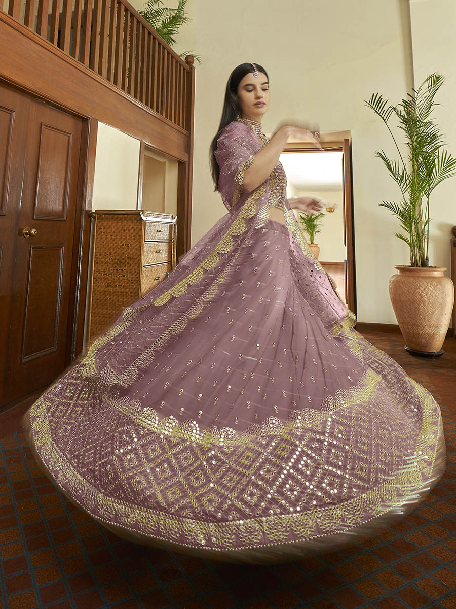 Myra Mauve Georgette Embroidered Lehenga