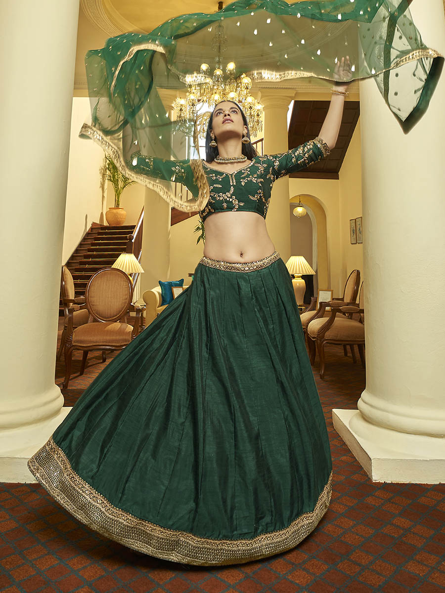 Myra Green Art Silk Embroidered Lehenga