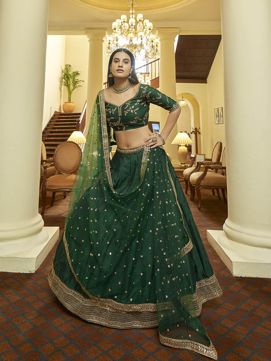 Myra Green Art Silk Embroidered Lehenga