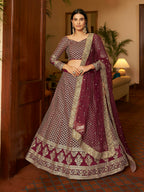 Myra Maroon Crepe Embroidered Lehenga