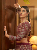 Myra Maroon Crepe Embroidered Lehenga