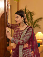 Myra Maroon Crepe Embroidered Lehenga