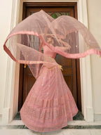 Myra Peach Soft Net Embroidered Lehenga