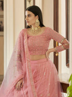 Myra Peach Soft Net Embroidered Lehenga