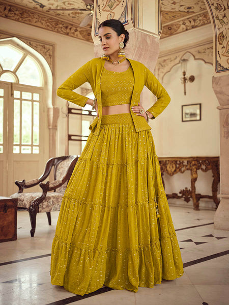 Myra Mustard Yellow georgette Designer Suit