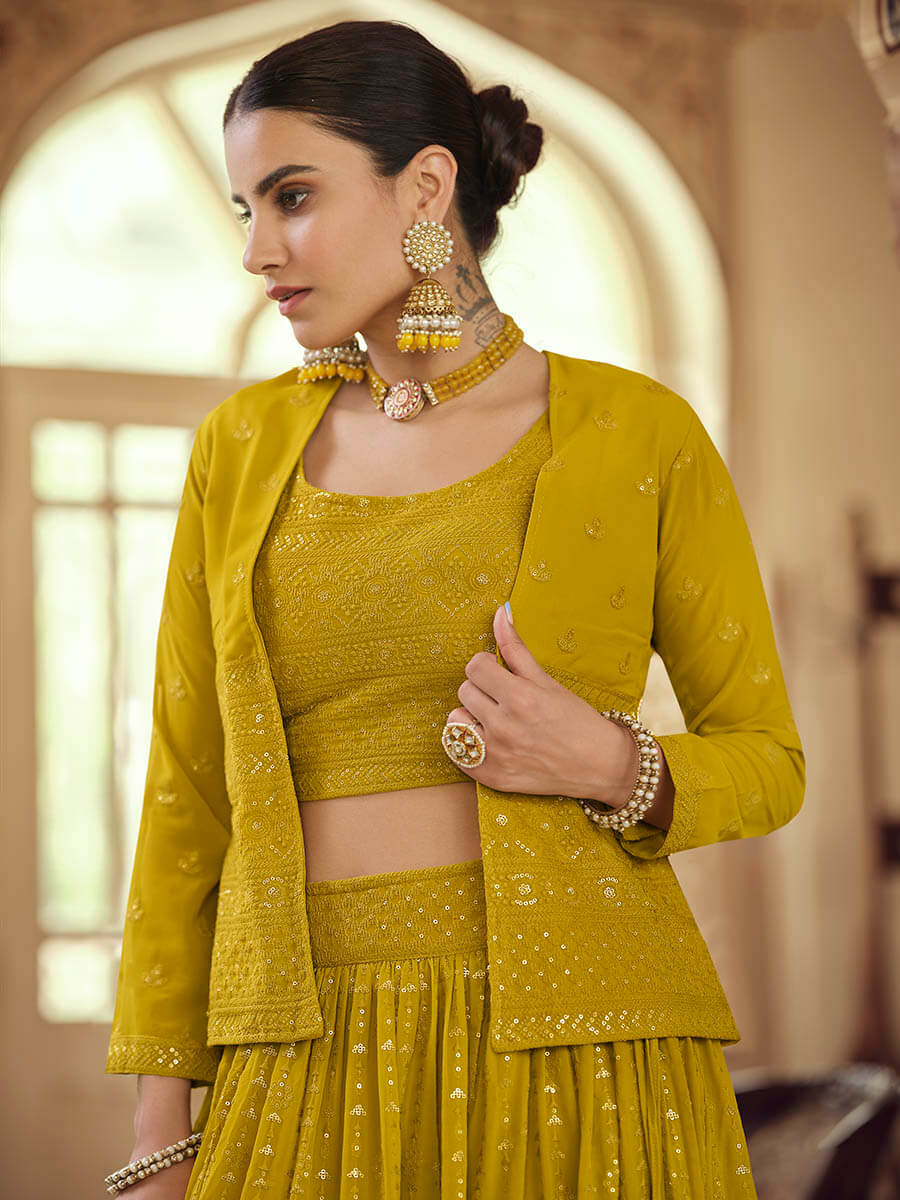 Myra Mustard Yellow georgette Designer Suit