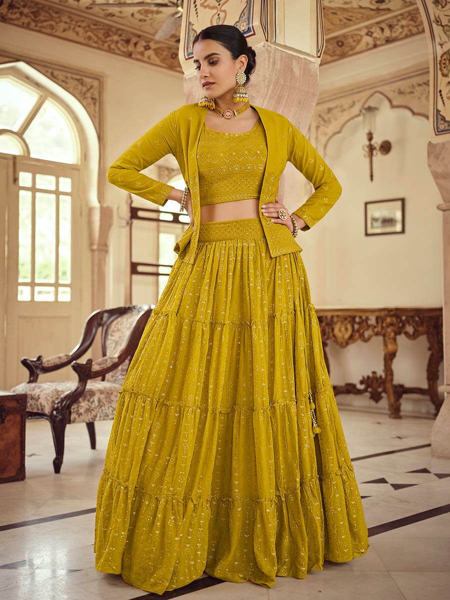 Myra Mustard Yellow georgette Designer Suit