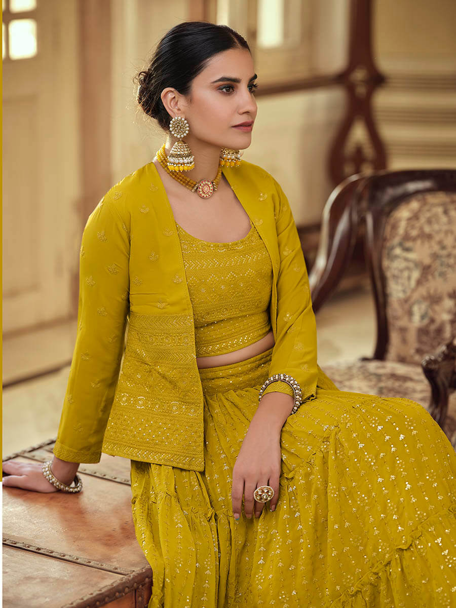 Myra Mustard Yellow georgette Designer Suit