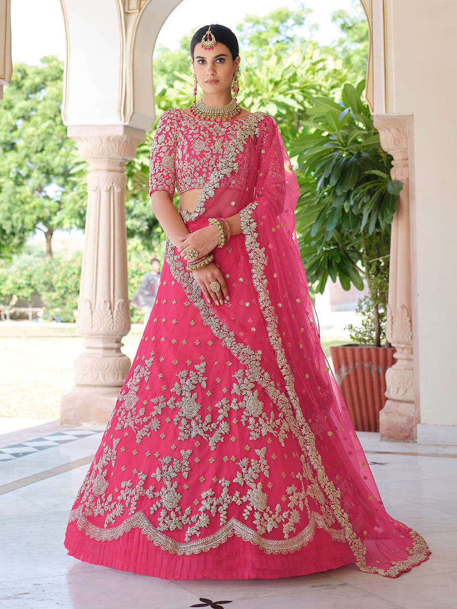 Myra Pink Net Embroidered Lehenga