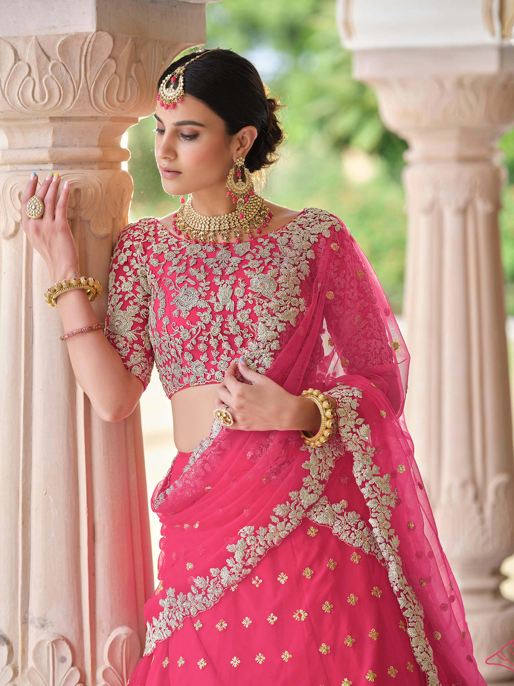 Myra Pink Net Embroidered Lehenga