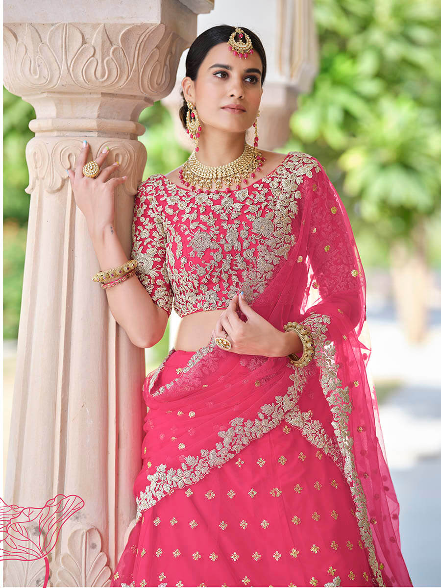 Myra Pink Net Embroidered Lehenga