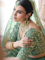 Myra Rama Green Net Embroidered Lehenga