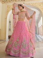 Myra Baby Pink Net Embroidered Lehenga