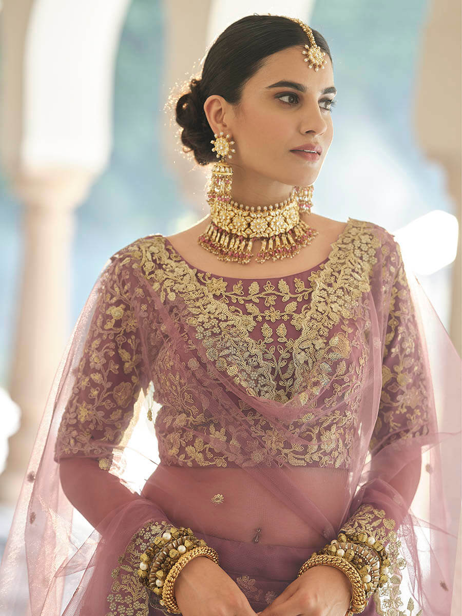 Myra Mauve Net Embroidered Lehenga