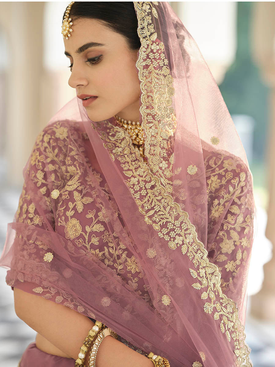 Myra Mauve Net Embroidered Lehenga