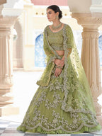 Myra Olive Green Net Embroidered Lehenga