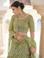 Myra Olive Green Net Embroidered Lehenga