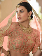Myra Peach Net Embroidered Lehenga