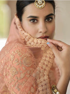 Myra Peach Net Embroidered Lehenga