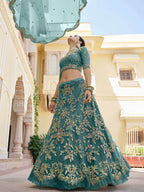 Myra Green Net Embroidered Lehenga