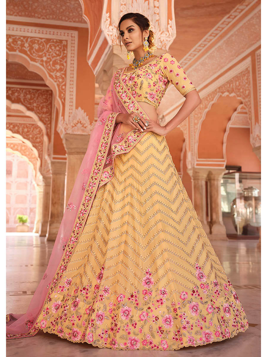Myra Light Yellow Designer Handwork Lehenga