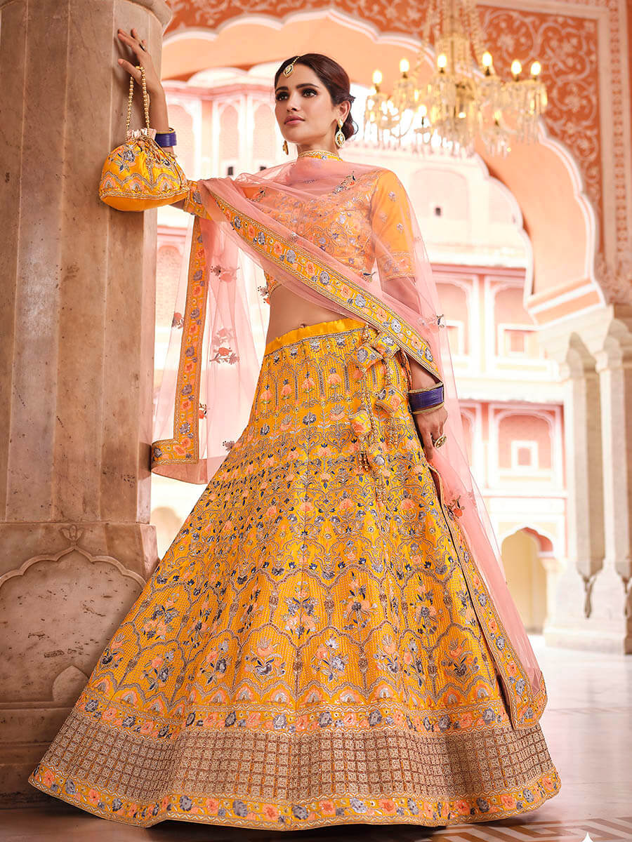 Myra Mustard Yellow Designer Hand work Lehenga