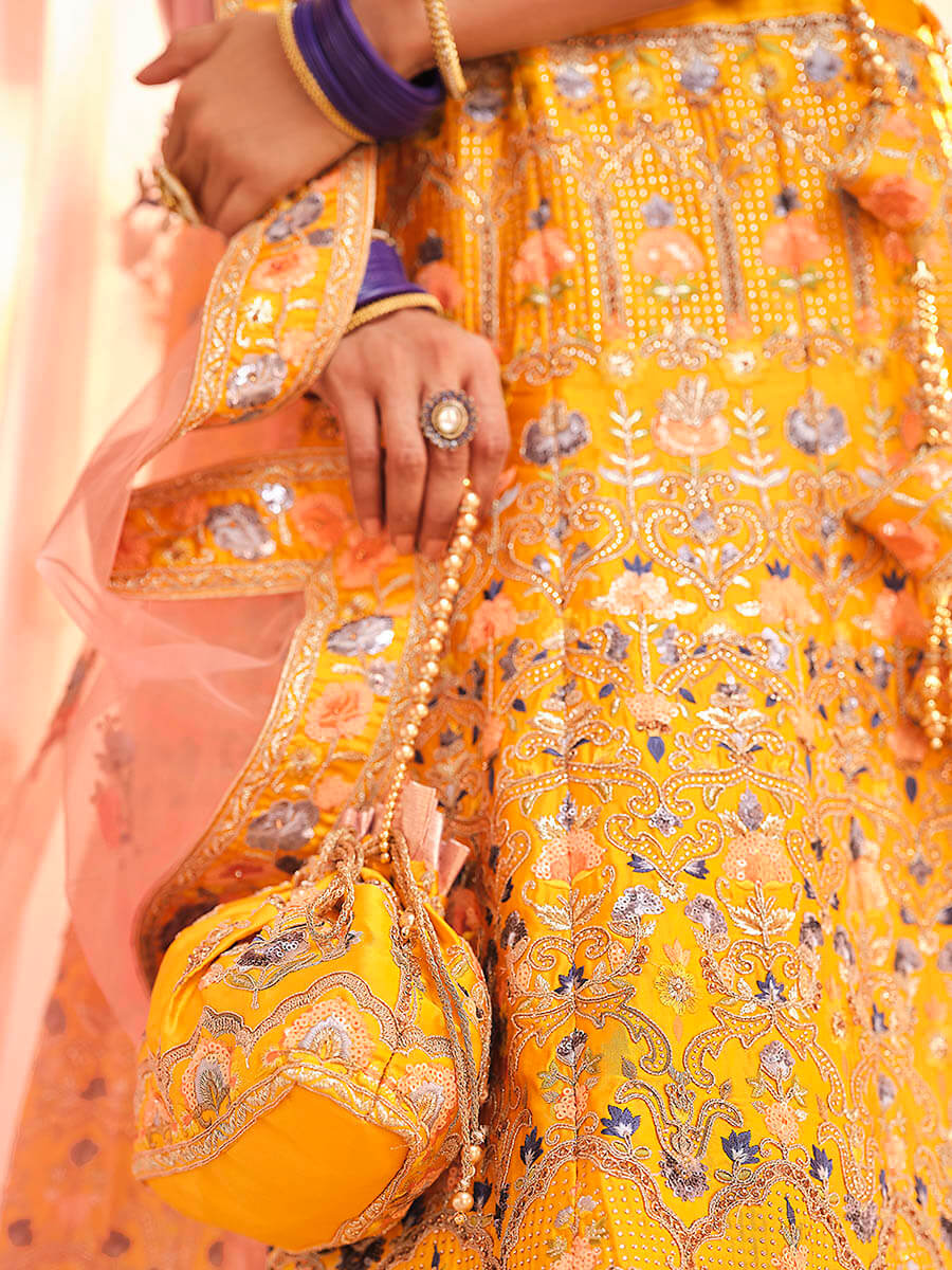 Myra Mustard Yellow Designer Hand work Lehenga