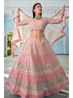 Myra Peach Organza Embroidered Lehenga