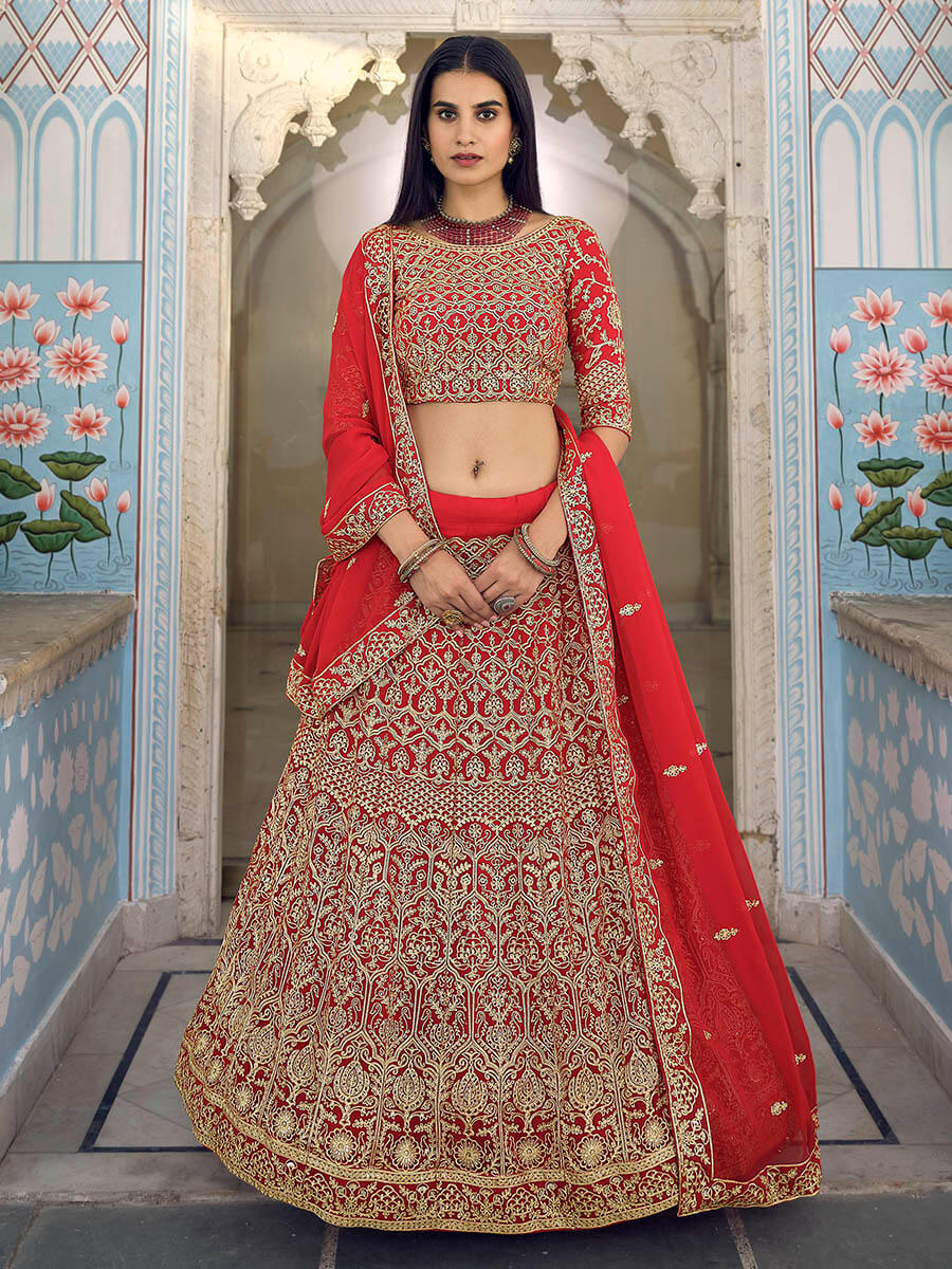 Myra Red Georgette Embroidered Lehenga