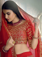 Myra Red Gorgette Embroidered Lehenga