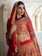Myra Red Gorgette Embroidered Lehenga